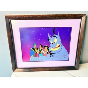 Vintage 1996 Disney Store Aladdin Lithograph Framed Genie Jasmine
